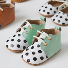 Load image into Gallery viewer, Luna Mint Polka Dot Spot Leather Oxfords