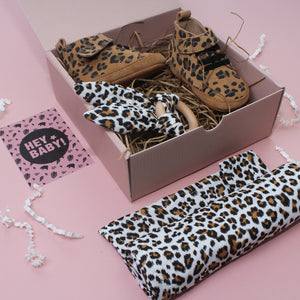 Leopard Booties Tan Unisex New Baby Set