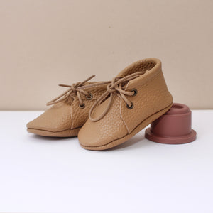 Cappuccino Leather Unisex Laced Booties